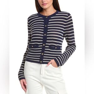 Rag & Bone Voila Navy and Cream Striped Cardigan Size Large